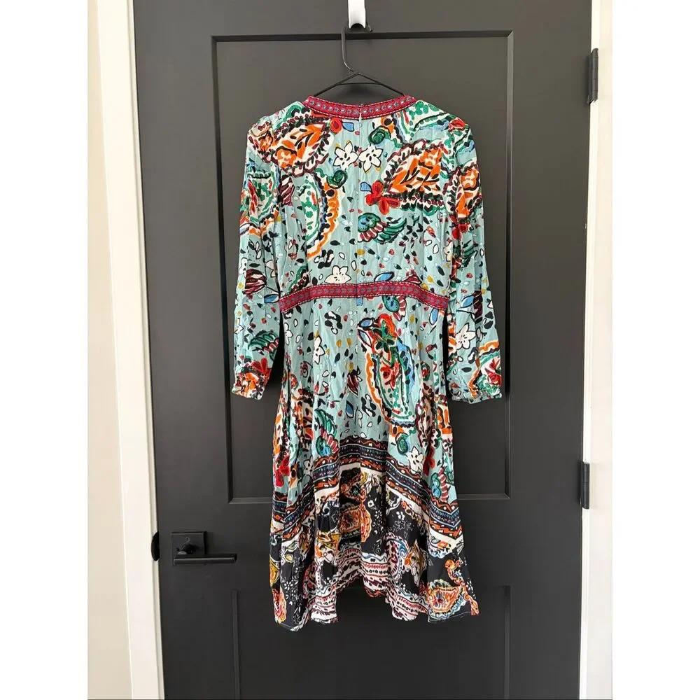 Akemi + Kin Embroidered Beaded Floral Midi Dress Boho Anthropologie Style Small - Picture 9 of 12